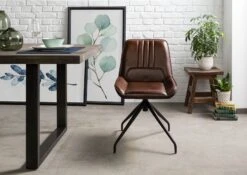 IRON LABEL #110 Sedia In Vera Pelle - Marrone 49x56x83 -Massivmoebel24 09 151 890 1010 3