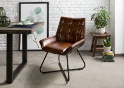 IRON LABEL #113 Sedia In Vera Pelle - Marrone 60x67x86