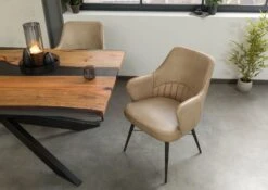 Sedia In Vera Pelle 55x62x84 Beige IRON LABEL #130 -Massivmoebel24 09 151 890 1030 02