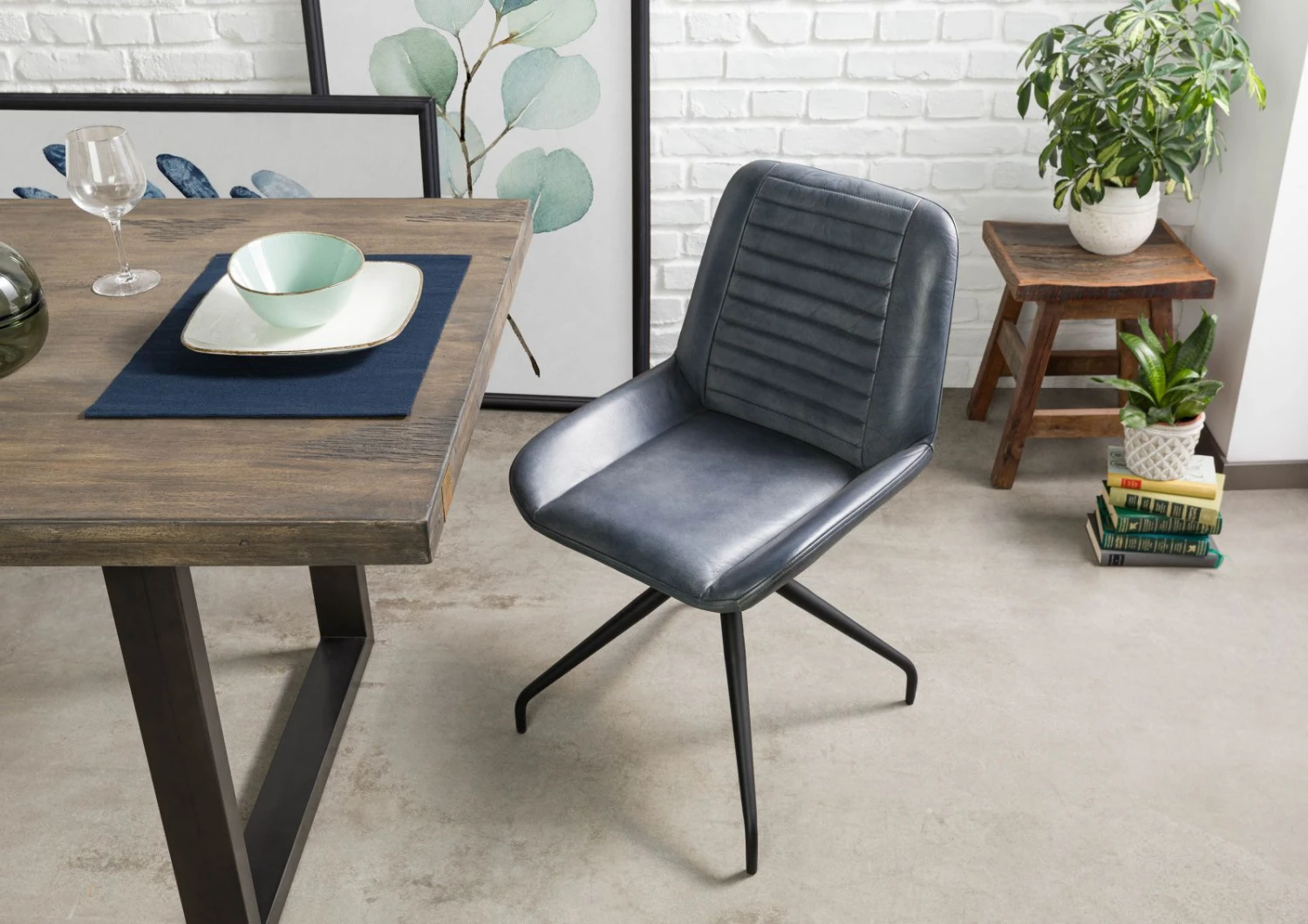 IRON LABEL #509 Sedia In Vera Pelle - Blu 49x56x83 4 IRON LABEL #509 Sedia In Vera Pelle - Blu 49x56x83 - immagine 2