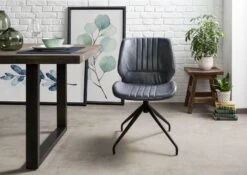 IRON LABEL #511 Set Da 4 Sedie In Vera Pelle - Blu 51x61x84 -Massivmoebel24 09 151 890 5011 3 1