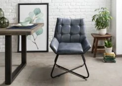 IRON LABEL #513 Sedia In Vera Pelle - Blu 60x67x86 -Massivmoebel24 09 151 890 5013 3