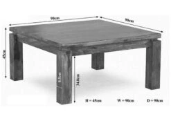 Tavolino Da Salotto In Legno Di Sheesham / Palissandro 90x90x45 Miele Laccato METRO LIFE #175 -Massivmoebel24 09 200 520 1067 8