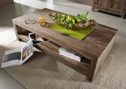 Tavolino Da Salotto In Legno Di Sheesham / Palissandro 135x70x36 Grigio Scuro Oliato NATURE GREY #11 -Massivmoebel24 09 200 550 0011 2