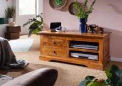 Mobile TV In Legno Di Acacia 115x48x50 Miele Dorato Laccato OXFORD #0317