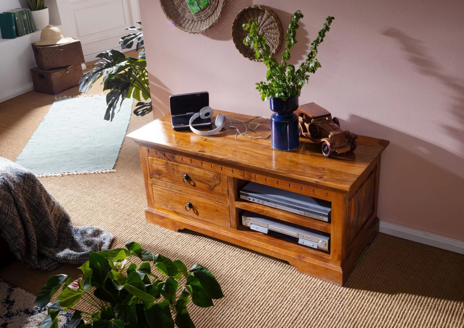 Mobile TV In Legno Di Acacia 115x48x50 Miele Dorato Laccato OXFORD #0317 4 Mobile TV In Legno Di Acacia 115x48x50 Miele Dorato Laccato OXFORD #0317 - immagine 2