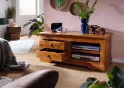 Mobile TV In Legno Di Acacia 115x48x50 Miele Dorato Laccato OXFORD #0317 14 Mobile TV In Legno Di Acacia 115x48x50 Miele Dorato Laccato OXFORD #0317 -Massivmoebel24 09 200 610 0117 5