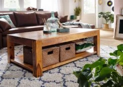 Tavolino Da Salotto In Legno Di Acacia 120x75x45 Miele Dorato Laccato OXFORD #0318