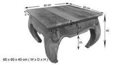 Tavolino Da Salotto In Legno Di Sheesham / Palissandro 60x60x40 Marrone Laccato OPIUM #630 -Massivmoebel24 09 200 640 0008 8