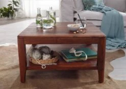 Tavolino Da Salotto In Legno Di Sheesham / Palissandro 70x70x40 Noce Oliato BROOKLYN #10 -Massivmoebel24 09 200 655 0010 3