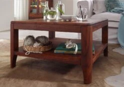 Tavolino Da Salotto In Legno Di Sheesham / Palissandro 70x70x40 Noce Oliato BROOKLYN #10 -Massivmoebel24 09 200 655 0010 4