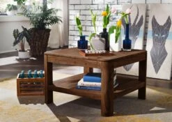 Tavolino Da Salotto In Legno Di Sheesham / Acacia 70x70x45 Smoked Cherry Tinto TORONTO #106