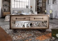 Tavolino Da Salotto In Legno Di Mango 112x61x55 Marrone Laccato HEAVY INDUSTRY #262 -Massivmoebel24 09 200 677 0262 3