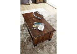 Tavolino Da Salotto In Legno Di Sheesham / Palissandro 115x60x45 Marrone Laccato NEW BOSTON #204 -Massivmoebel24 09 200 740 0142 2