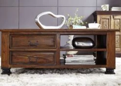 Tavolino Da Salotto In Legno Di Sheesham / Palissandro 115x60x45 Marrone Laccato NEW BOSTON #204 -Massivmoebel24 09 200 740 0142 4