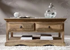 Tavolino Da Salotto In Legno Di Sheesham / Palissandro 110x50x50 Grigio Scuro Oliato LEEDS #44 -Massivmoebel24 09 200 750 0765 2