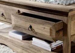 Tavolino Da Salotto In Legno Di Sheesham / Palissandro 110x50x50 Grigio Scuro Oliato LEEDS #44 -Massivmoebel24 09 200 750 0765 4