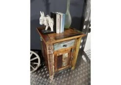 Comodino In Legno Di Legno Riciclato 50x42x70 Multicolore Laccato FABLE #03 -Massivmoebel24 09 200 751 0003 3