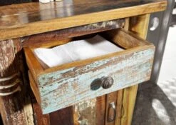 Comodino In Legno Di Legno Riciclato 50x42x70 Multicolore Laccato FABLE #03 -Massivmoebel24 09 200 751 0003 5