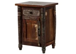 Comodino In Legno Di Legno Riciclato 50x42x70 Multicolore Laccato FABLE #03 -Massivmoebel24 09 200 751 0003 9