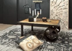 Tavolino Da Salotto In Legno Di Mango 110x80x45 Mango Naturale Laccato RAILWAY #133