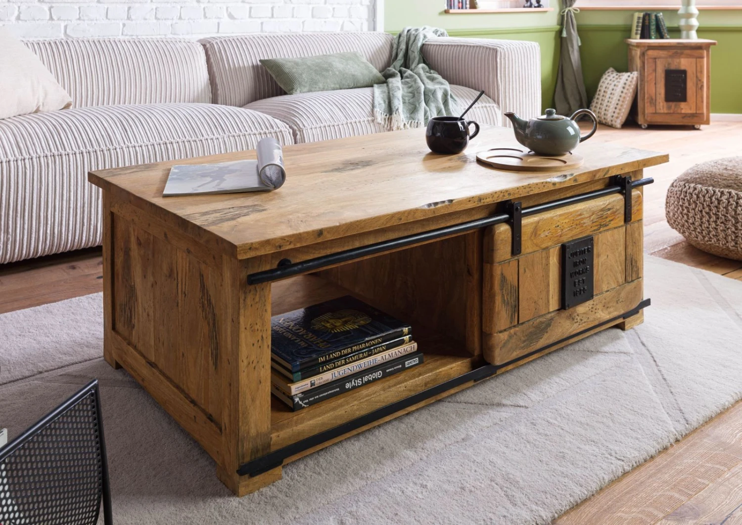 Couchtisch Mango 120x70x45 Natur Lackiert RAILWAY #1007 3 Couchtisch Mango 120x70x45 Natur Lackiert RAILWAY #1007