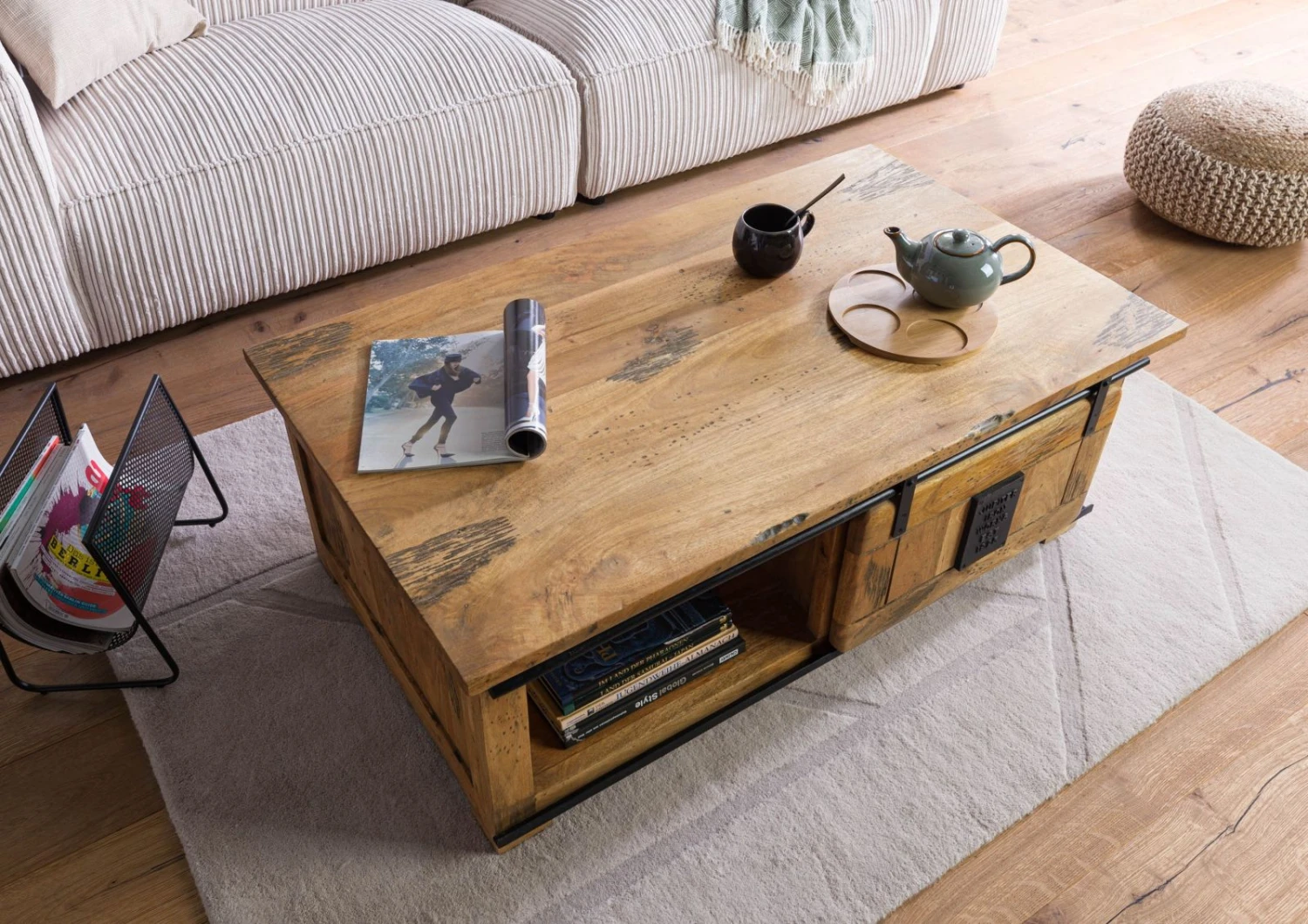 Couchtisch Mango 120x70x45 Natur Lackiert RAILWAY #1007 4 Couchtisch Mango 120x70x45 Natur Lackiert RAILWAY #1007 - immagine 2