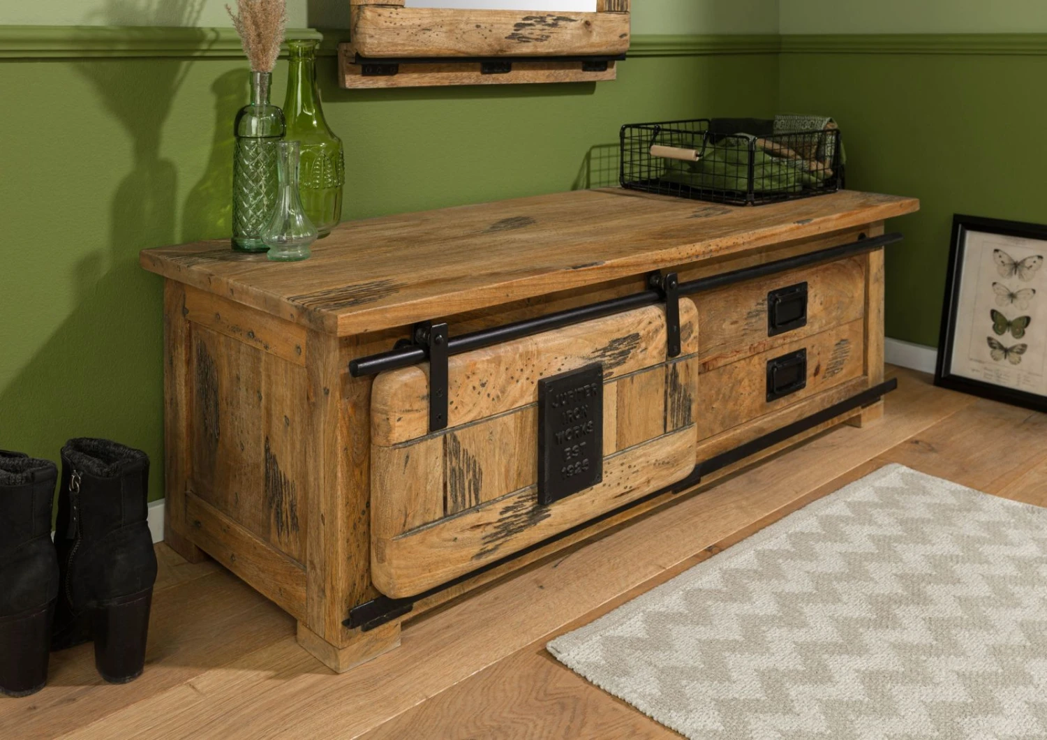 Garderobenbank Mango 120x45x40 Natur Lackiert RAILWAY #1011 3 Garderobenbank Mango 120x45x40 Natur Lackiert RAILWAY #1011