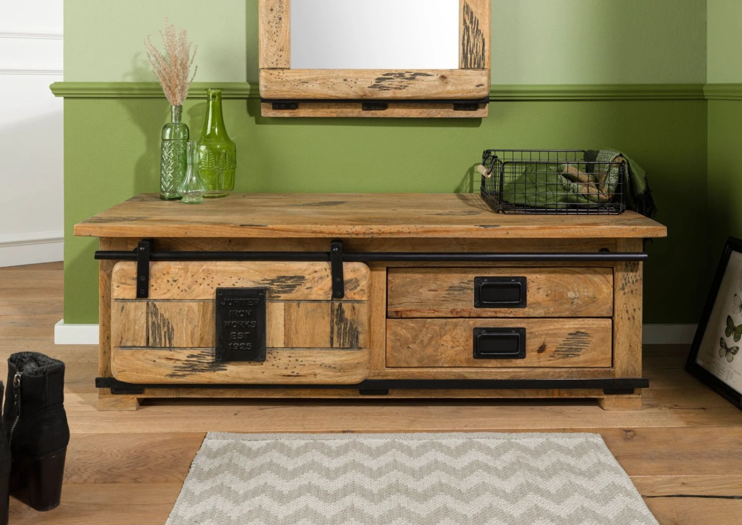 Garderobenbank Mango 120x45x40 Natur Lackiert RAILWAY #1011 5 Garderobenbank Mango 120x45x40 Natur Lackiert RAILWAY #1011 - immagine 3