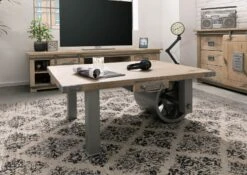 Tavolino Da Salotto In Legno Di Mango 110x80x43 Sbiancato Laccato RAILWAY #305