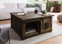 Couchtisch Mango 90x90x45 Braun Lackiert RAILWAY #4006