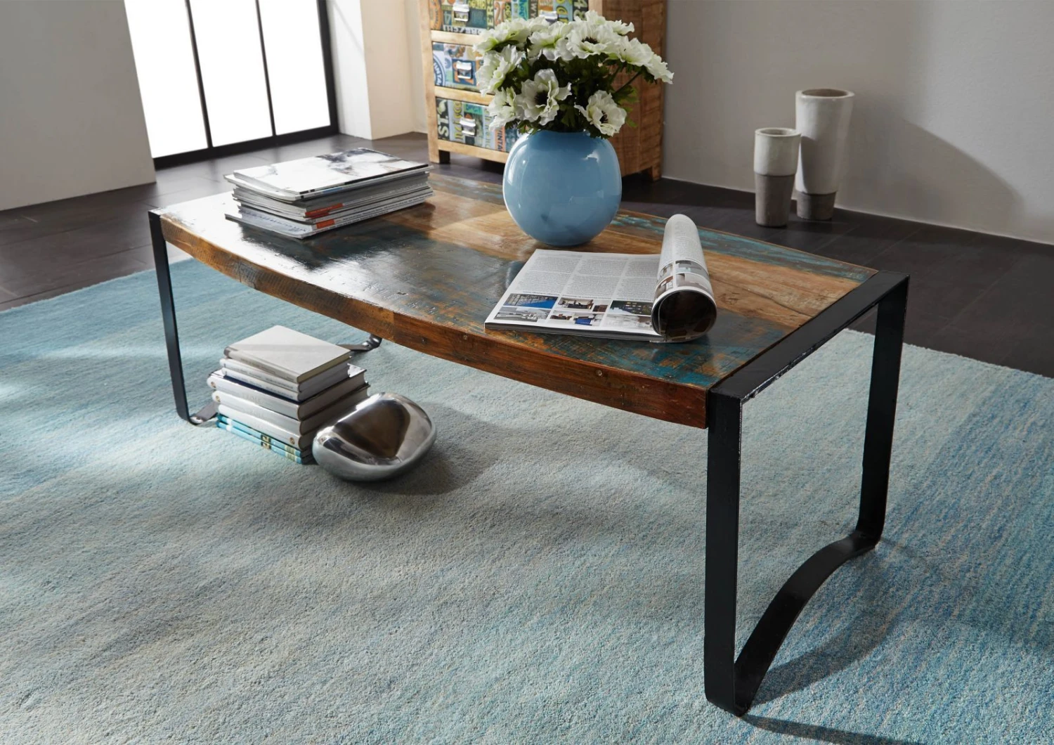 Tavolino Da Salotto In Legno Di Legno Riciclato 120x60x45 Multicolore Laccato INDUSTRIAL #47 4 Tavolino Da Salotto In Legno Di Legno Riciclato 120x60x45 Multicolore Laccato INDUSTRIAL #47 - immagine 2