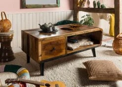 Tavolino Da Salotto In Legno Di Legno Riciclato 120x60x53 Multicolore Laccato SIXTIES #106 -Massivmoebel24 09 200 815 0006 3