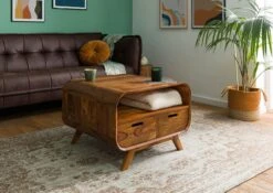 MAILAND #132 Tavolino Da Salotto In Legno Di Sheesham - Laccato / Marrone Chiaro 70x70x50 -Massivmoebel24 09 200 875 0132 03