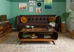 MAILAND #234 Tavolino Da Salotto In Legno Di Sheesham - Laccato / Marrone Chiaro 120x70x40