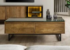 Tavolino Da Salotto In Legno Di Mango / Legno Riciclato 120x60x40 Laccato / Nero / Naturale DAVIS #50