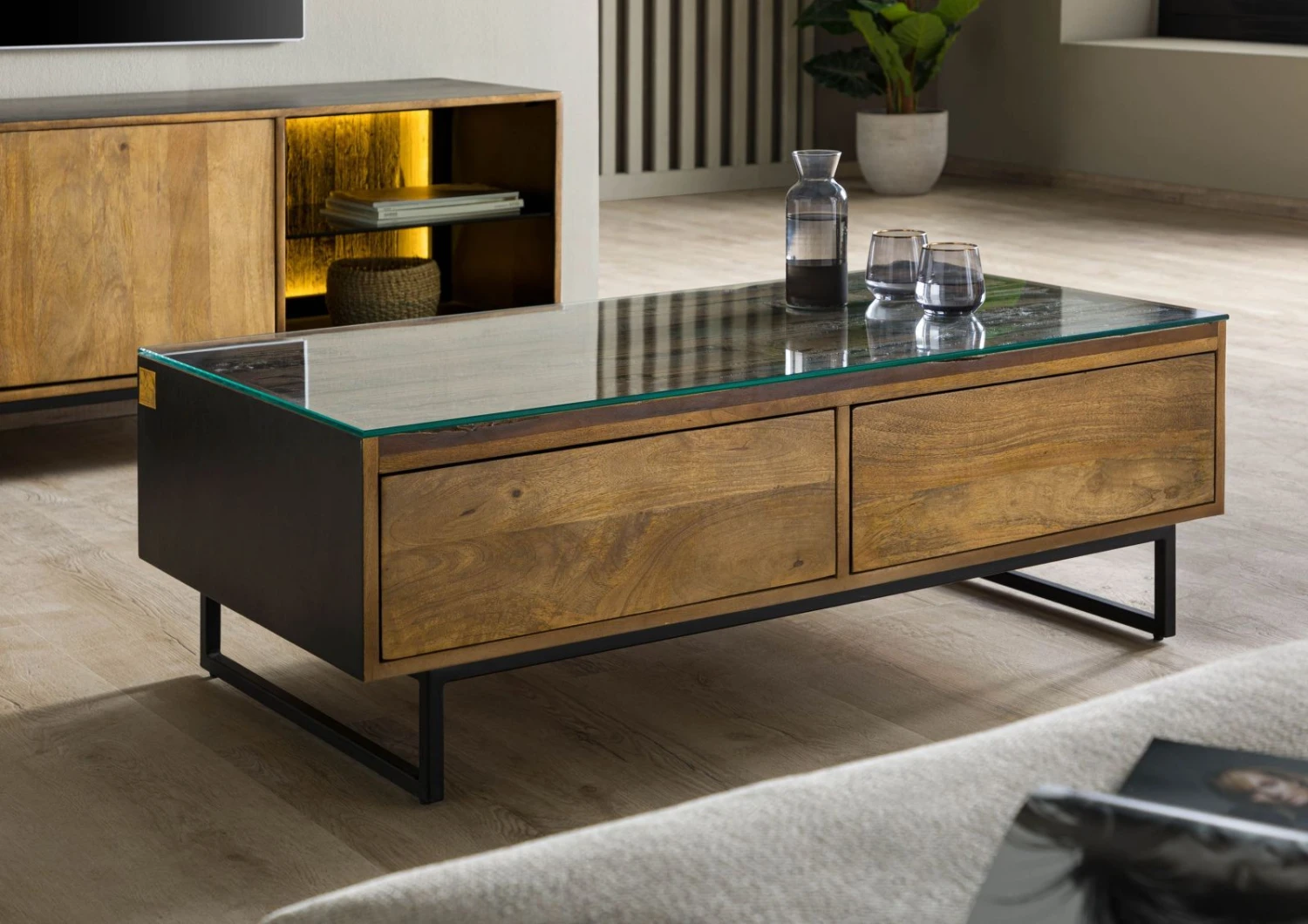 Tavolino Da Salotto In Legno Di Mango / Legno Riciclato 120x60x40 Laccato / Nero / Naturale DAVIS #50 5 Tavolino Da Salotto In Legno Di Mango / Legno Riciclato 120x60x40 Laccato / Nero / Naturale DAVIS #50 - immagine 3