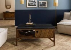 Tavolino Da Salotto In Legno Di Mango 100x60x45 Marrone Oliato / Granito Scuro LOS ANGELES #105 -Massivmoebel24 09 200 891 1105 04