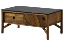 Tavolino Da Salotto In Legno Di Mango 100x60x45 Marrone Oliato / Granito Scuro LOS ANGELES #105 -Massivmoebel24 09 200 891 1105 10