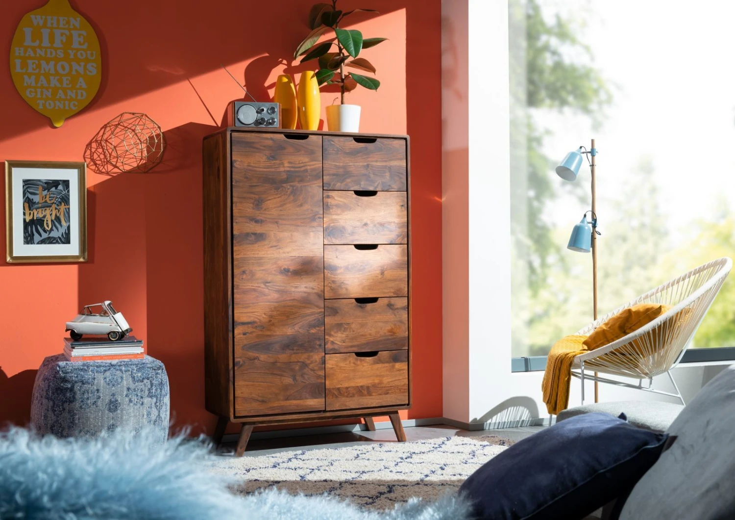 MALMÖ 2 #109 Comò In Legno Di Sheesham - Laccato / Noce 90x40x145 3 MALMÖ 2 #109 Comò In Legno Di Sheesham - Laccato / Noce 90x40x145