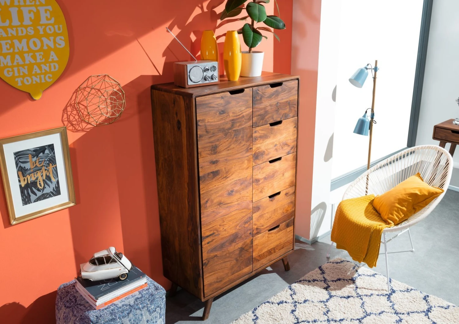 MALMÖ 2 #109 Comò In Legno Di Sheesham - Laccato / Noce 90x40x145 4 MALMÖ 2 #109 Comò In Legno Di Sheesham - Laccato / Noce 90x40x145 - immagine 2