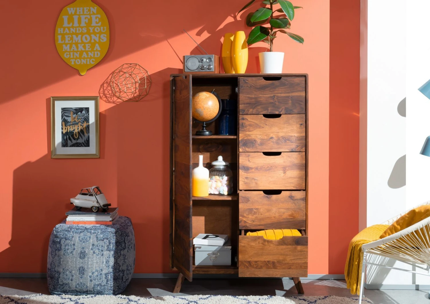 MALMÖ 2 #109 Comò In Legno Di Sheesham - Laccato / Noce 90x40x145 7 MALMÖ 2 #109 Comò In Legno Di Sheesham - Laccato / Noce 90x40x145 - immagine 5