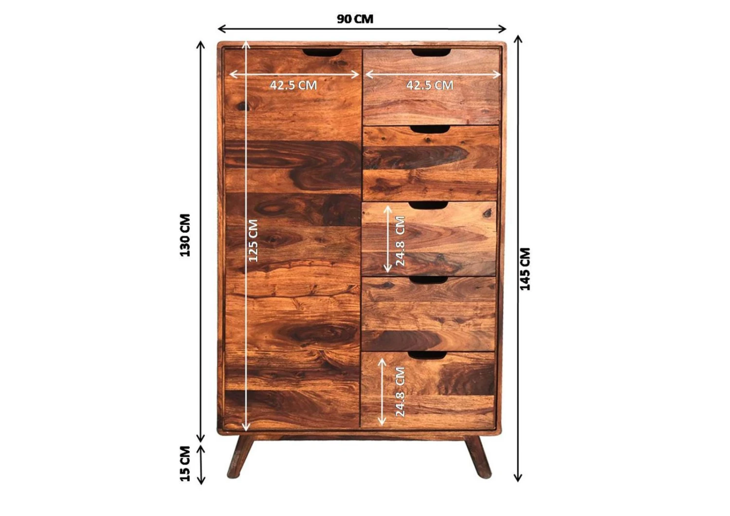 MALMÖ 2 #109 Comò In Legno Di Sheesham - Laccato / Noce 90x40x145 8 MALMÖ 2 #109 Comò In Legno Di Sheesham - Laccato / Noce 90x40x145 - immagine 6