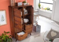 MALMÖ 2 #110 Comò In Legno Di Sheesham - Laccato / Noce 90x40x145 -Massivmoebel24 09 310 220 0010 4