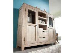 NATURE WHITE #63 Credenza In Legno Di Acacia - Patinato / White Stone 140x40x120 -Massivmoebel24 09 310 552 0063 4