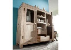 NATURE WHITE #63 Credenza In Legno Di Acacia - Patinato / White Stone 140x40x120 -Massivmoebel24 09 310 552 0063 5