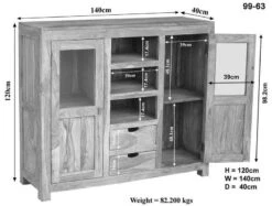 NATURE WHITE #63 Credenza In Legno Di Acacia - Patinato / White Stone 140x40x120 -Massivmoebel24 09 310 552 0063 8