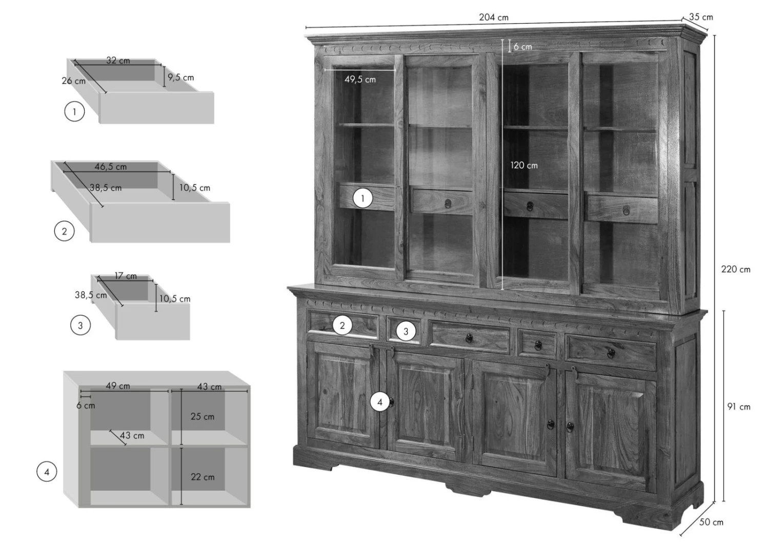 OXFORD #340 Credenza In Legno Di Acacia - Laccato / Nougat 220x50x204 8 OXFORD #340 Credenza In Legno Di Acacia - Laccato / Nougat 220x50x204 - immagine 6