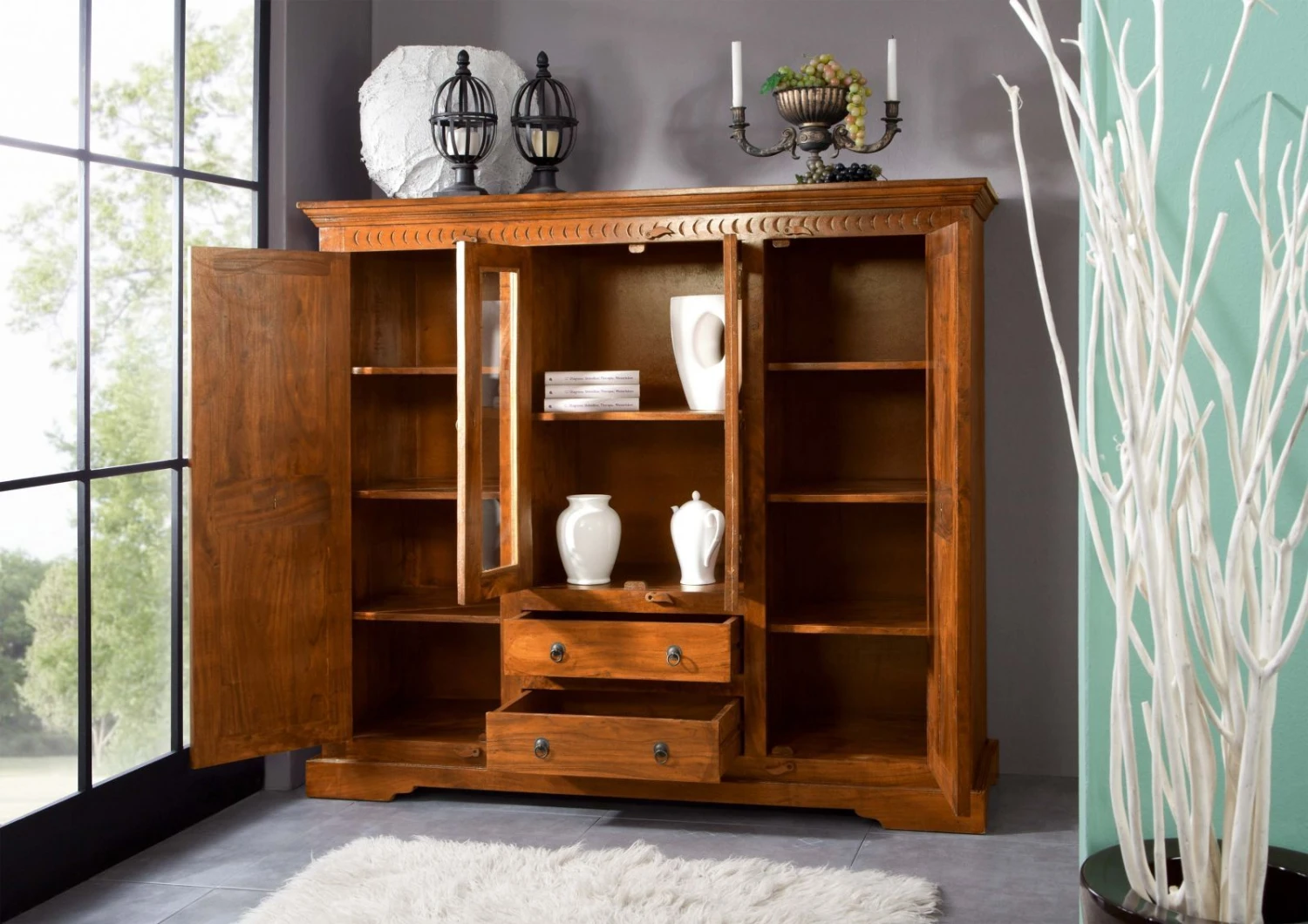 OXFORD #0418 Credenza In Legno Di Acacia - Laccato / Miele 160x50x142 4 OXFORD #0418 Credenza In Legno Di Acacia - Laccato / Miele 160x50x142 - immagine 2