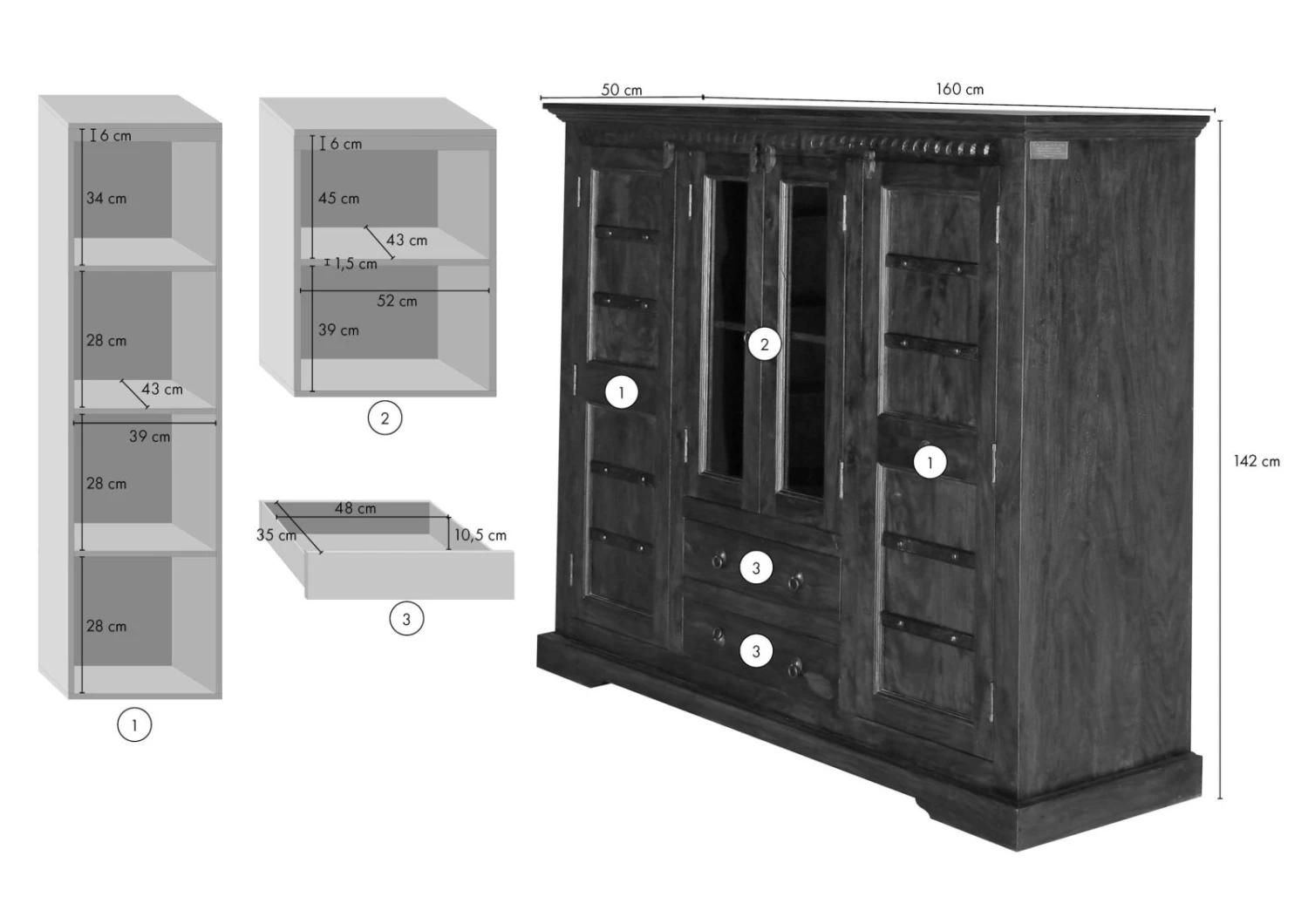 OXFORD #0418 Credenza In Legno Di Acacia - Laccato / Miele 160x50x142 9 OXFORD #0418 Credenza In Legno Di Acacia - Laccato / Miele 160x50x142 - immagine 7